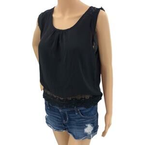 Persaya (L) American Y2K Black Lace Embroidered Blouse Sleeveless Scoop Neck USA